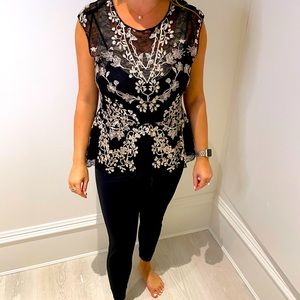 BCBG Max Azria size large lace overlay built in tank top size Large